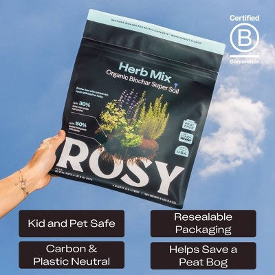 Rosy Soil 4qt Herb Mix Organic Potting Soil Blend for Indoor Plants: Enriched with Biochar, Worm Castings, Fast Draining, Peat Free
