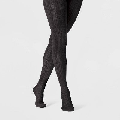 Women's Cable Sweater Tights - A New Day Black L/XL