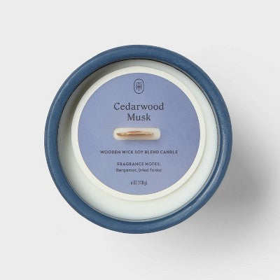 Medium Ceramic Wooden Wick Candle Cedarwood Musk - Threshold