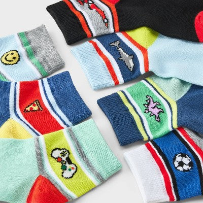 Boys' 7pk Icons Ankle Socks - Cat & Jack Blue/Black/Gray S