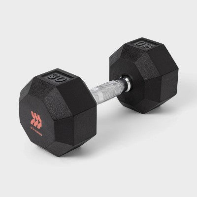 Hex Dumbbell 30lbs Black - All In Motion: Rubber Coated, Chrome Handle (LOCAL PICKUP ONLY)
