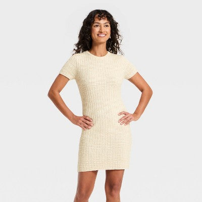 Women's Short Sleeve Rib Mini Sweater Dress S