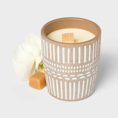 Medium Ceramic Wooden Wick Candle Pumpkin Bourbon - Threshold