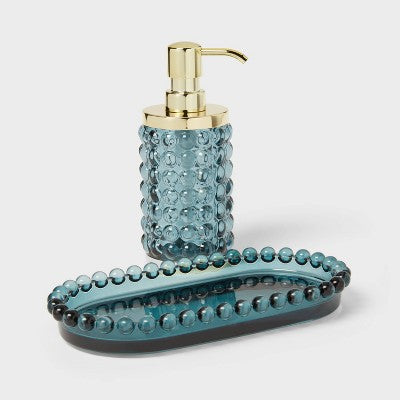 Textured Glass Tray Blue - Threshold