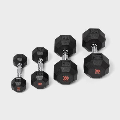 Hex Dumbbell 30lbs Black - All In Motion: Rubber Coated, Chrome Handle (LOCAL PICKUP ONLY)