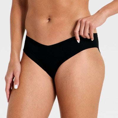 Women's 3pk Invisible Edge Cotton Cheeky Underwear - Auden Black S