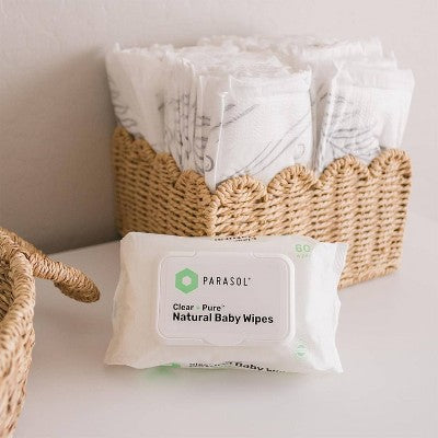 Parasol Sensitive Clean and Unscented Baby Wipes - 30ct: Pull-Out Dispenser, Latex-Free, Travel Size