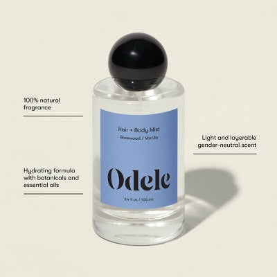 Odele Hair + Body Mist - Vanilla Rosewood: 3.4 oz, Spray, Floral, Earthy