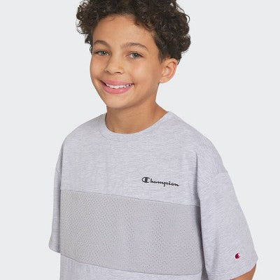 Champion Boys' Oversized Mesh Panel T-Shirt - Heathered Gray L