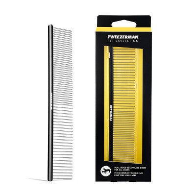 Tweezerman Dual-Sided Metal Detangling Dog Comb Black Pet Grooming Brush