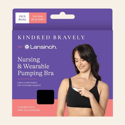 Kindred Bravely for Lansinoh, Nursing and Wearable Pumping Bra - XS/Small Busty - Black