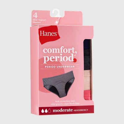 Hanes Girls' 4pk Hipster Period Underwear Moderate Protection - colors may vary 10
