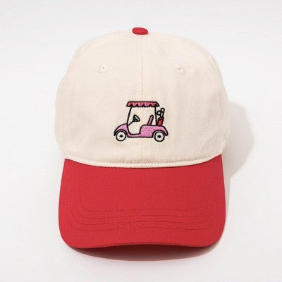 Golf Cart Hat - Frasier Sterling Cream/Red: Adjustable Woven Baseball Hat