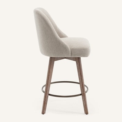 Bekrvio 26" Swivel Bar Stools Set of 1 with Solid Wood Legs, 3.15" Linen Upholstered Seat with Back, Mid-Century Bar Chairs for Kitchen Island, Brown (LOCAL PICKUP ONLY)