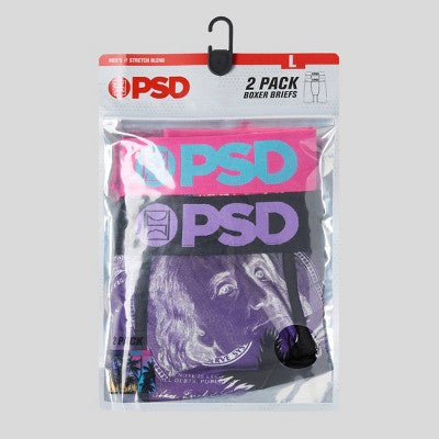PSD Men's 2pk Aloha Sunrise Money Palms Boxer Briefs - Purple Money Palm/Pink M