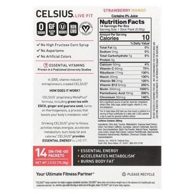 Celsius Live Fit, Strawberry Mango, 14 On-The-Go-Packets, 0.18 oz (5.02 g) Each