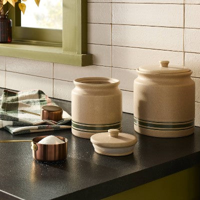 53 fl oz Stoneware Seasonal Canister Green Striped - Hearth & Hand with Magnolia (LOCAL PICKUP ONLY)