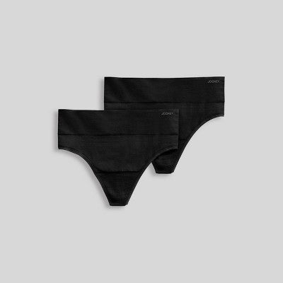 Jockey Generation Women's Seamfree Comfort Waist Thong 2pk - Black S: Lightweight, Mid Rise, Tagless, Knit Fabric