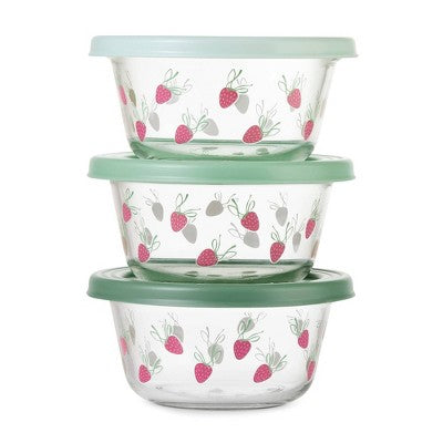 Ello Everyday 6pc 3c Glass Set with Body Decal Food Storage Containers Green Strawberries
