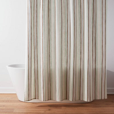 13pc Textured Stripe Shower Curtain Set Green - Threshold