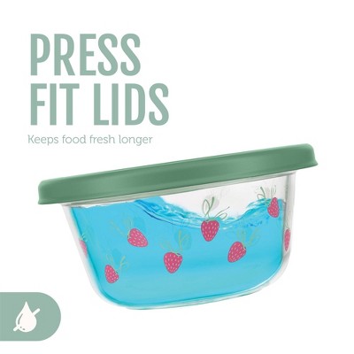 Ello Everyday 6pc 3c Glass Set with Body Decal Food Storage Containers Green Strawberries