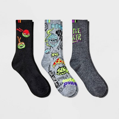 Boys' Teenage Mutant Ninja Turtles 3pk Crew Socks - M/L: Knit Figures Pattern, Paramount Pictures License