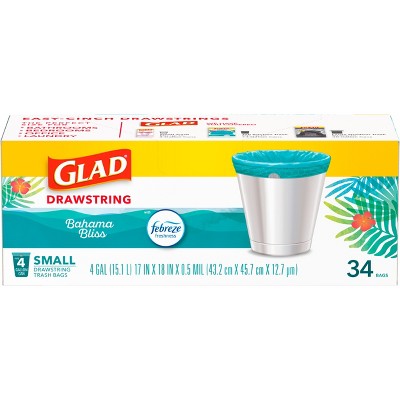 Glad ForceFlex MaxStrength Bahama Bliss Drawstring Trash Bags - Febreze Freshness - 4gal - 34ct