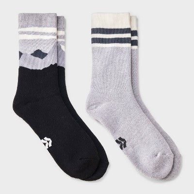 Boys' 2pk Mountain Print Outdoor Crew Socks - All In Motion Gray M