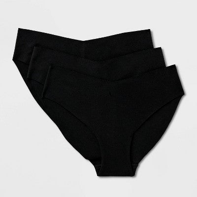 Women's 3pk Invisible Edge Cotton Cheeky Underwear - Auden Black S