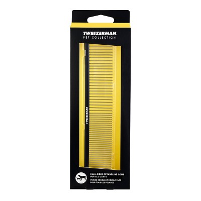 Tweezerman Dual-Sided Metal Detangling Dog Comb Black Pet Grooming Brush