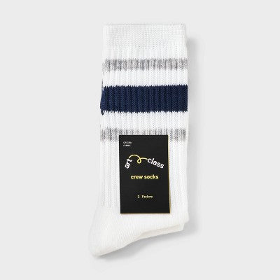 Girls' 2pk striped crew socks - art classNavy Blue/Gray L