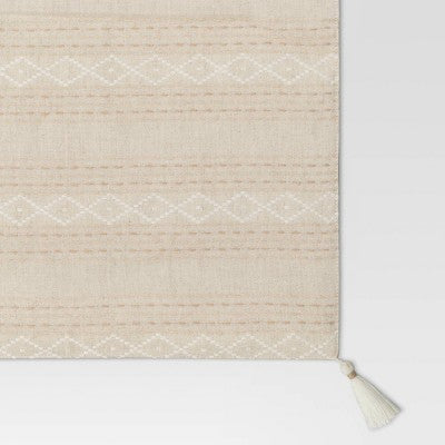 Cotton Printed Placemat with Tassels Beige - Threshold: Geometric Dobby Design, Traditional Square, Machine Washable