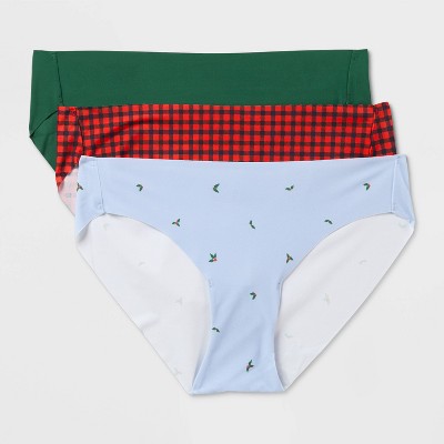 Women's 3pk Laser cut Holiday Bikini Underwear - Auden Red/Green/Blue XL