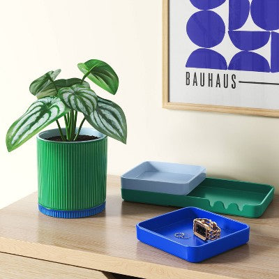 3pc Stackable Melamine Decorative Trays Blue/Green - Room Essentials