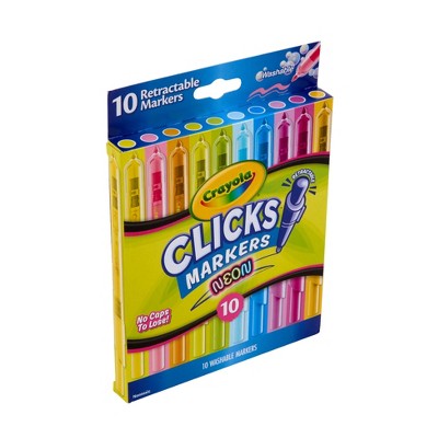 Crayola 10ct Clicks Retractable Washable Markers - Neon, Cute School Supplies, Gifts for Teachers and Kids, Ages 6+