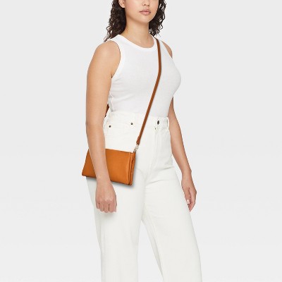 Double Gusset Crossbody Bag - Universal Thread Brown: Shell, Adjustable Strap, Twill Construction