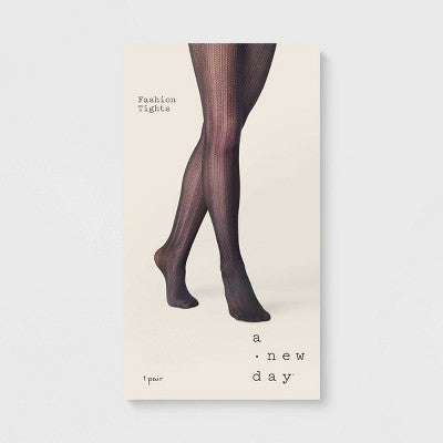 Women's Vertical Striped Openwork Pointelle Tights - A New Day Black L/XL