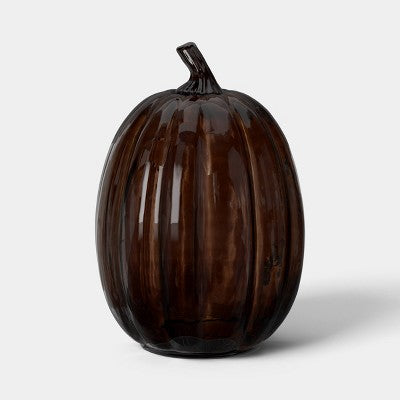 8.3" Medium Glass Fall Pumpkin - Threshold translucent brown with black accents