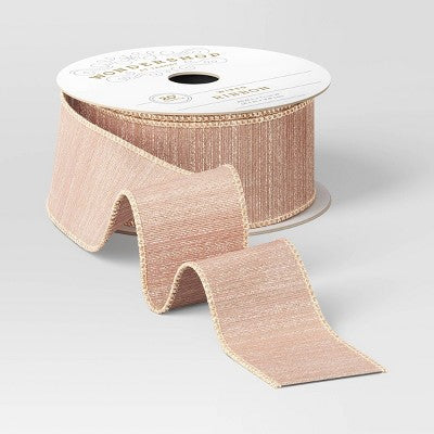 1.5" Metallic Fabric Christmas Ribbon 20' Rose Gold - Wondershop