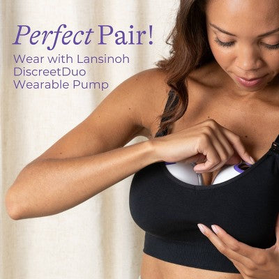 Kindred Bravely for Lansinoh, Nursing and Wearable Pumping Bra - XS/Small Busty - Black
