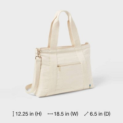 Solid Canvas School Tote Bag - Open Story Handbag with Padded Laptop Compartment