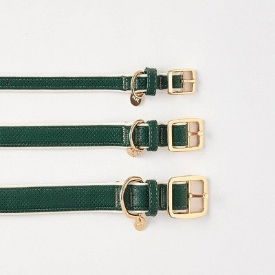 Hooray House Moto Vegan Leather Dog Collar - Green M