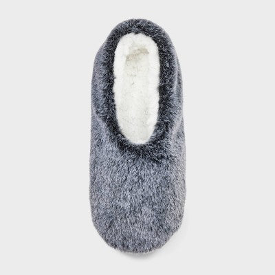Women's Faux plush Cozy Pull-On Slipper Socks with Grippers - Auden Black S/M: Cushioned Insole, Nonslip