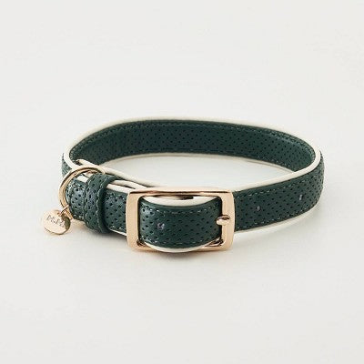 Hooray House Moto Vegan Leather Dog Collar - Green M