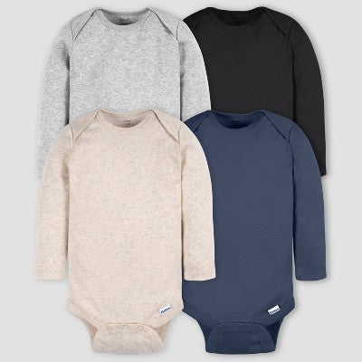 Gerber Baby 4pk Long Sleeve Pullover Onesies - Blue/Black/Cream 24M