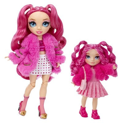 Rainbow High Littles Magenta Monroe Pink 5.5" Posable Small Doll with Purse Magical Pet Kitty: Articulated Fashion Figure, Removable Clothes