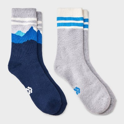 Boys' 2pk Mountain Print Outdoor Crew Socks - All In Motion Blue L