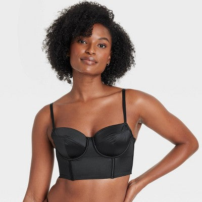 Women's Satin Lightly Lined Lingerie Corset - Auden Black L