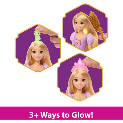 Disney Princess Light-Up Hair Rapunzel Doll, Pascal Figure, 7 Accessories