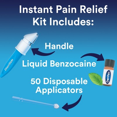 DenTek Pain Relief Kit for Oral Pain + Toothaches - 50 Treatments: Liquid Form, Benzocaine, Unflavored